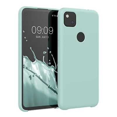 Abbildung von kwmobile Hülle kompatibel mit Google Pixel 4a Silikon Handy Case Handyhülle weiche Oberfläche kabelloses Laden Mintgrün matt