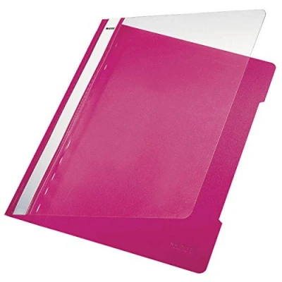 Abbildung von Leitz A4 Standard Schnellhefter, 25er Pack, 30% Pre Consumer Recycling Kunststoff, Hefter für Blätter, 60 Blatt Kapazität, Ideal als Dokumententasche Schule, Haushalt oder Büro, Pink, 41910022