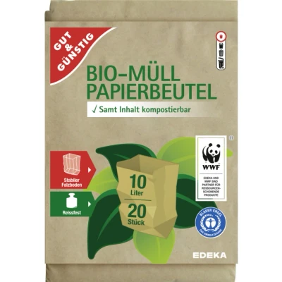 Abbildung von Gut &amp; Günstig Müllbeutel Bio Papier 10 Beutel/ 10l 00419321