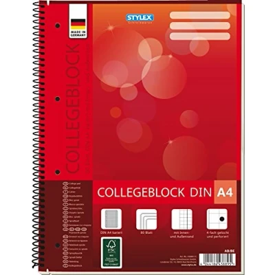 Abbildung von STYLEX Collegeblock, DIN A4, kariert, 1 Block = 80 Blatt