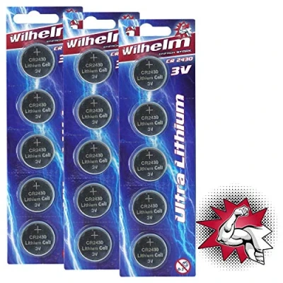 Abbildung von 15 x CR2430 WILHELM Lithium Knopfzelle 3V 270mAh ø24,3x3,0mm Batterie DL 2430