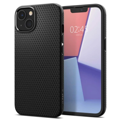 Abbildung von Apple iPhone 13 Mini Hülle Silikon Spigen Soft Case/Backcover Handyhülle Schwarz Shockproof/Stoßfest
