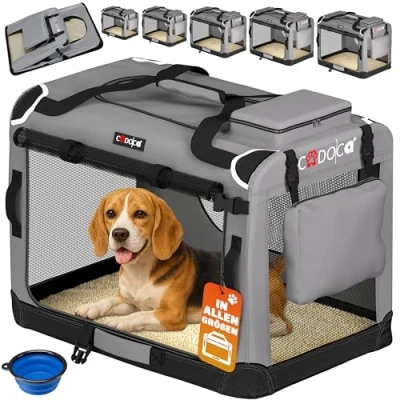 Abbildung von CADOCA® Hundebox faltbar Transportbox L 70x52x50cm robust atmungsaktiv Transporttasche Auto Rückbank Haustiertransportbox Hundetragetasche Grau