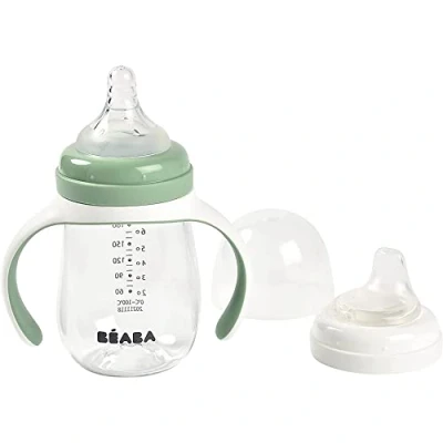 Abbildung von Béaba Beaba Trinklernbecher 2 in 1 für Kinder Babyflasche Kindertasse mit Strohhalm 100% dicht Leicht zu öffnen Abnehmbare Griffe Tritan und Silikon 210 ml Salbeigrün
