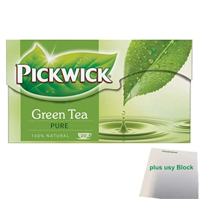 Abbildung von Pickwick Green Tea Pure Grüner Tee (20x1,5g Teebeutel) + usy Block