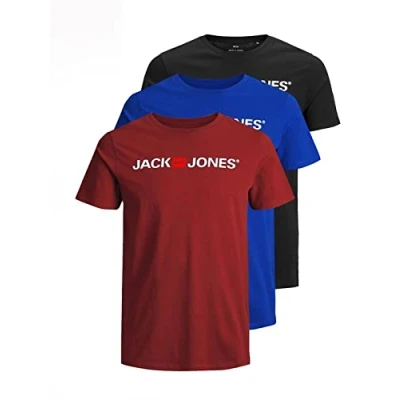 Abbildung von JACK &amp; JONES Herren JJECORP Logo Tee SS Crew Neck Vorteilspack, T Shirt Männer, Black/1Black1SurfTheWeb1RedDha, XS