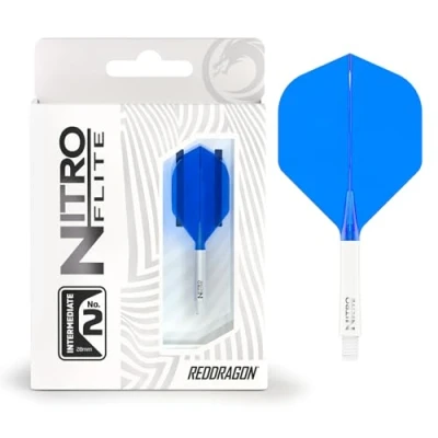 Abbildung von RED DRAGON Darts Nitro Flite Integriert Flüge &amp; Schäfte System No.2 Form und Design Weiß Blau Farbe, Dazwischenliegend Länge