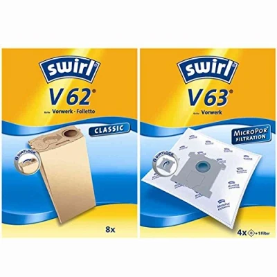 Abbildung von Swirl Staubsaugerbeutel V62 V 62, passend für Vorwerk Folletto Staubsauger, 8 St., Optimale Passform, Spezialpapier