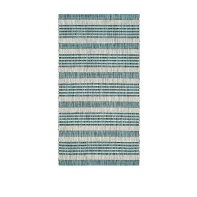 Abbildung von SAFAVIEH Zeitgenössische Teppich für Wohnzimmer, Esszimmer, Schlafzimmer Courtyard Collection, Kurzer Flor, Grau und Blau, 79 X 152 cm