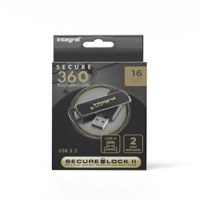 Abbildung von Integral 16GB Secure360 256 Bit Software Encrypted 3.0 USB Stick Funktionierende &amp; verschlüsselte Doppelpartition, intelligenter Schutz vor Passwortangriffen 360 Grad drehbares Gehäuse