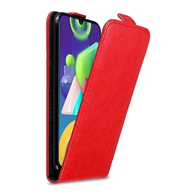 Abbildung von Cadorabo Hülle kompatibel mit Samsung Galaxy M31 Flip Design aus Premium Kunst Leder Klappbare Stoßfeste Magnetische Cover für Tasche in Rot
