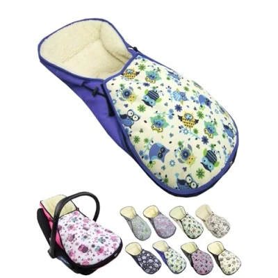 Abbildung von Fußsack für Babyschale [Winterfußsack] Kinderautositz kompatibel mit Maxi Cosi Babyschalen Gruppe 0+ Lammwolle Sitzauflage verstellbar (Eule 10)