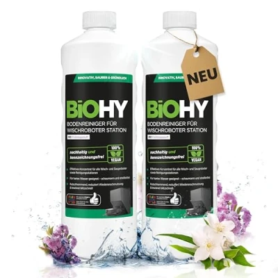 Abbildung von BiOHY Bodenreiniger Für Wischroboter Station mit Frühlingsduft (2 x 1 liter) Reinigungsmittel Konzentrat alle Wisch &amp; Saugroboter Nass Funktion Schaumarm Streifenfrei Böden
