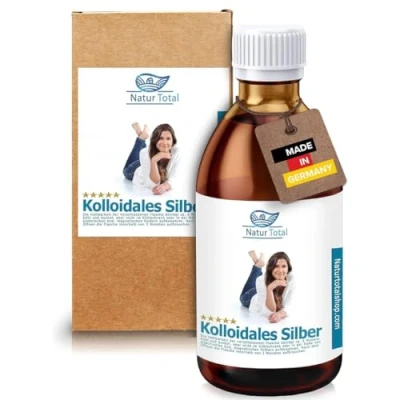 Abbildung von Natur Total Kolloidales Silber 50 PPM 1000ml Silberwasser in einer Labor Glasflasche feinere Partikeln hohe Wirksamkeit