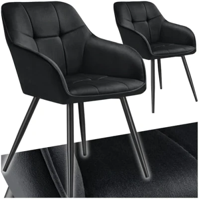 Abbildung von tectake® Samt Stuhl, Esszimmerstuhl mit Stepp Samtstoff, Küchenstühle modern, gemütlicher Sessel Wohnzimmer, Armlehnstuhl Esszimmer, Dining Lounge, Schminktisch Stuhl schwarz/schwarz, 2er Set