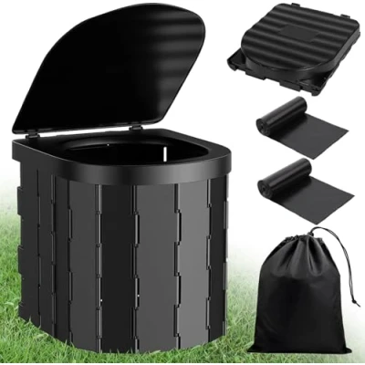 Abbildung von ITMNMNL Campingtoilette,Camping Toiletten,Mobile Toilette max 150 kg Campingtoilette Faltbar,Trenntoilette Camping für Draußen oder Drinnen,Camping WC,Toilettenbag+Aufbewahrungsbeutel Schwarz