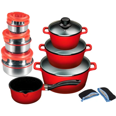 Abbildung von KING Topf Set &quot;Rosenblüte&quot;, Aluminiumguss, (Set, 15 tlg., je 1 Kochtopf 16/20/24 cm, Stieltopf 16 Schüsselset, Grips), Deckel, Keramik Antihaft Beschichtung, Induktion