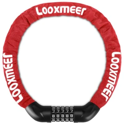Abbildung von Looxmeer Fahrradschloss, Zahlenschloss 90cm mit 5 stelligem Code, Fahrrad Kettenschloss, Hohe Sicherheit, Anti Diebstahl Kombination Schloss Gehärteter Stahlkettenglieder, Bike Lock, 12 Farben
