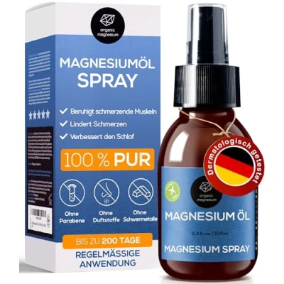 Abbildung von Ultra Pur MagnesiumÖl Spray 100ml 100% Natürlich Reines Zechstein Öl von Organic Magnesium Perfekt für Sport &amp; Muskel entspannung Flüssig MagnesiumChlorid Oil Konzentrat