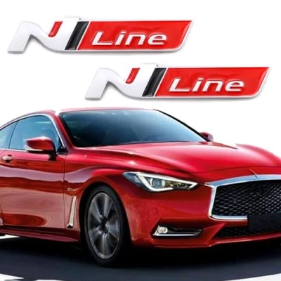 Abbildung von N Line Emblem Aufkleber, Logo Emblem, Dekoration, Auto Abzeichen, 2 Stück (silber rot)