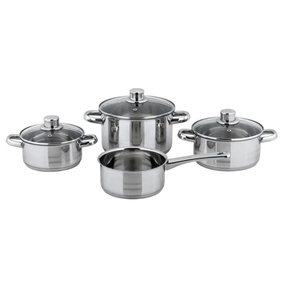 Abbildung von CS Koch Systeme Topf Set &quot;BELM&quot;, Edelstahl, (Set, 7 tlg., je 1 Kochtopf 16/18/20 cm, 1x Stielkasserolle 16 cm), mit Glasdeckel, Induktion