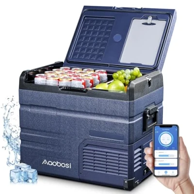Abbildung von AAOBOSI Kompressor Kühlbox 47 L, Auto mit Dual Zone bis 20 C, 12v 230v Tragbar App Steuerung für Camping, LKW, Boot, Reisemobil, Touch Steuerung, Anti Shake