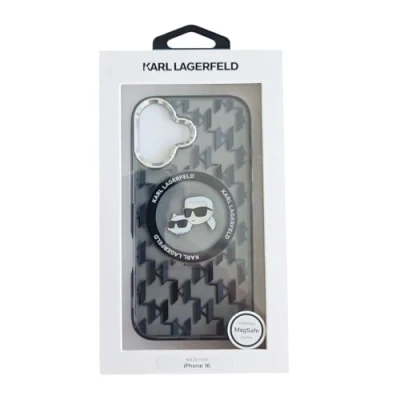 Abbildung von Karl Lagerfeld Hülle kompatibel mit iPhone 16 Back Cover hul Magsafe IML Metal Schwarz