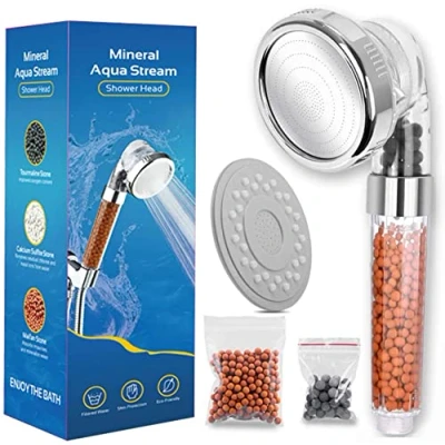 Abbildung von CozyLife Duschkopf mit Filter Wassersparend Duschbrause Mineralsteinen Ionen Handbrause Druckerhöhung Shower Head Duschköpfe, Brausekopf Dusche 3 Strahlarten Kalkfilter