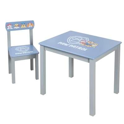 Abbildung von Paw Patrol Kindersitzgruppe aus Holz Kinderstuhl &amp; Tisch Sitzmöbel für Kinder mit Hunden der beliebten Zeichentrick Serie Ab 18 Monaten Grau / Blau