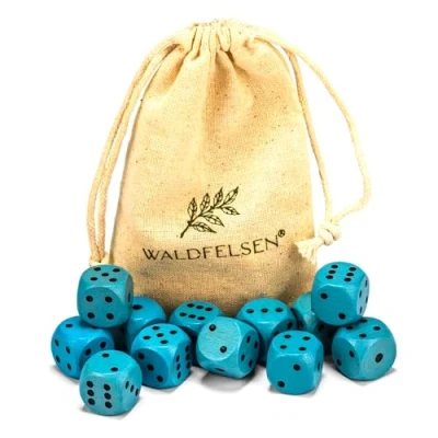 Abbildung von Waldfelsen 6, 12, 20, 30 oder 50 hochqualitative Holzwürfel aus echtem Buchenholz Augenwürfel Spielwürfel Holz in 16 mm Standardwürfel mit Stoffbeutel Würfelset (Himmelblau, 12 Stück)