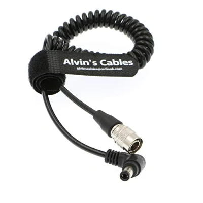 Abbildung von Alvin&#039;s Cables Hirose 4 Pin Stecker auf DC Rechtwinkliges Spiral Kabel für Blackmagic Sound Devices Zoom F8