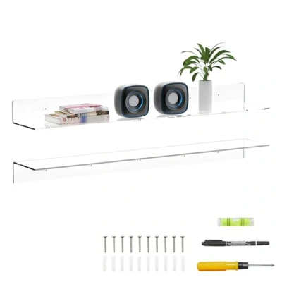 Abbildung von Sezanrpt 91.5cm Klare Lange schwimmende Regale für Wand, Acryl Wand Regal, montierte Pflanzen, Radio, Funko Pop, Bücher, Bilderrahmen, Uhr, Kosmetik, Toilettenartikel, 2er Set