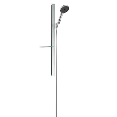 Abbildung von hansgrohe wassersparendes Duschsystem Rainfinity ( Duschkopf, Stange 90cm, Seifenschale, 3 Strahlarten) chrom