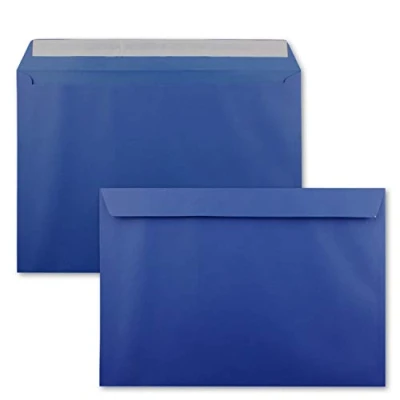 Abbildung von 100x große XXL Briefumschläge DIN C4 in Royalblau (Blau) 22,9 x 32,4 cm Haftklebung ohne Fenster Versandtasche für A4 geeignet