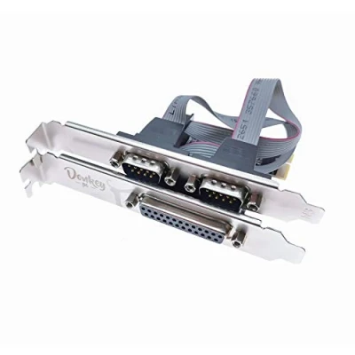 Abbildung von Donkey PC PCI Express Karte mit 2 seriellen DB9 RS232 Ports + 1 x DB25 LPT Parallelport Adapterkarte für USB 3.0 Controller