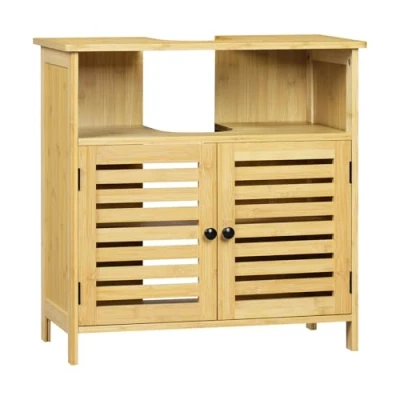 Abbildung von EUGAD Waschbeckenunterschrank, Unterschrank Badezimmerschrank aus Bambus, mit Lamellentüren, verstellbarem Einlegeboden, 60x60x30 cm