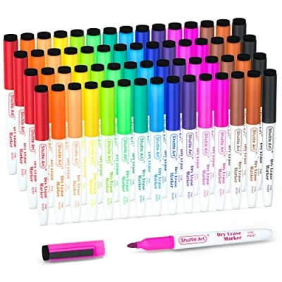 Abbildung von Shuttle Art Whiteboard Stifte, 60 Magnet Marker in 15 Farben mit feiner Spitze und Radiergummi, abwischbar, große Menge, auf Whiteboards, magnetischen Schreibtafeln