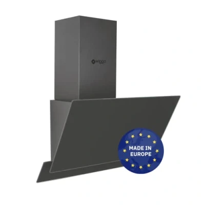 Abbildung von Wiggo Dunstabzugshaube 60cm kopffrei I Abluft Umluft Dunstabzug 300m3/h LED Touch Display 3 Stufen Schräghaube inkl. Fettfilter &amp; 2x Kohlefilter Abzugshaube mit 2 teiliger Glasfront grau