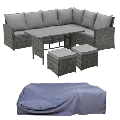 Abbildung von SVITA Madison &amp; Monroe Polyrattan Ecksofa Rattan Lounge Esstisch Gartenmöbel Set Sofa Garnitur Couch Eck