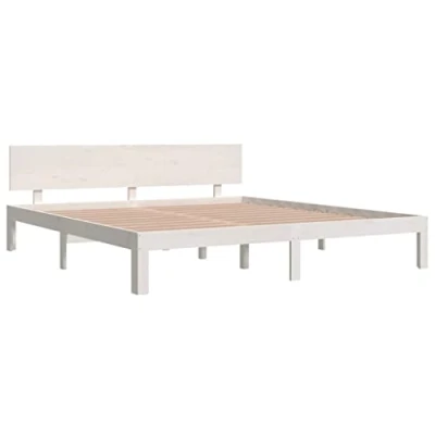 Abbildung von vidaXL Massivholzbett, Bett Holzbett für Schlafzimmer, Bettgestell Bettrahmen mit Kopfteil Lattenrost, Doppelbett Schlafzimmerbett, Weiß 180x200cm