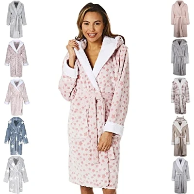 Abbildung von Light &amp; Shade Pretty Woman PWB7065 Damen Koralle Supersoft Fleece Morgenmantel Bademantel, Rosa, L/XL