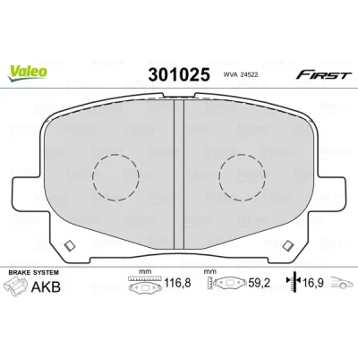 Abbildung von VALEO 301025 Bremsbelagsatz FIRST Vorderachse exkl. Verschleißwarnkontakt ohne Anti Quietsch Blech TOYOTA: Previa / Estima II, Camry IV Limousine