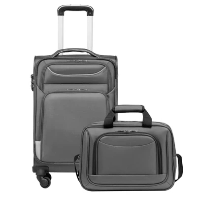 Abbildung von COOLIFE Koffer Trolley Reisekoffer von 4 Rollen Stoffkoffer Handgepäck TSA Schloss Der Enthält 1 Große Umhängetasche (Handgepäck Set 2tlg, Grau)