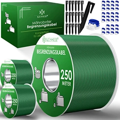 Abbildung von KESSER® Begrenzungskabel 750m + 2400 Erdspieße 36 Kabelverbinder für Mähroboter Rasenmäher Rasenroboter Zubehör Set Begrenzungsdraht kompatibel mit Gardena/Bosch/Worx/Einhell/Honda/ROBOMOW