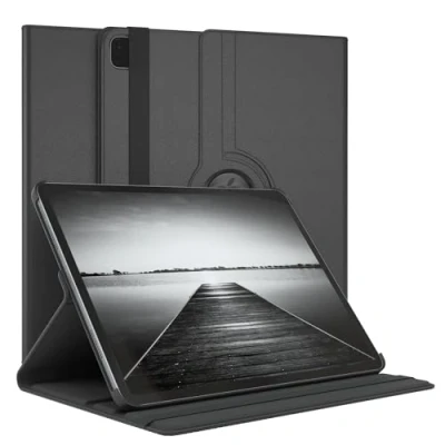 Abbildung von EAZY Case Tablet Hülle für iPad Pro 12,9&quot; 2021 Schutzhülle 12.9 Zoll Smart Cover Rotationcase zum Aufstellen Klapphülle 360 drehbar mit Standfunktion Tasche Kunstleder Schwarz