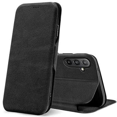 Abbildung von Verco Handyhülle für Samsung A13 5G, A04s Premium Handy Flip Cover Galaxy 5G / Hülle [integr. Magnet] Book Case Tasche, Schwarz