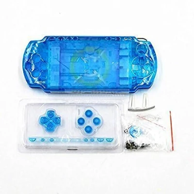 Abbildung von Ersatzgehäuse für Sony PSP 2000 2001 2002 2003 2004 Serie, vollständiges Gehäuse mit Tastensatz (transparent) Blau