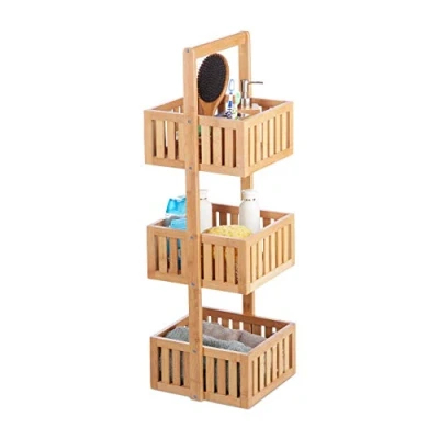 Abbildung von Relaxdays, Natur, Holzregal freistehend, Schmales Standregal Küche, HBT 82,5 x 27 26,5cm, Badregal mit 3 Ablagen Bambus