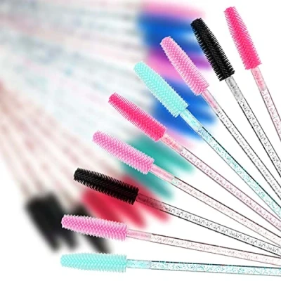 Abbildung von Silikon Einweg Wimpernbürsten, 50 Stück, mehrfarbige Mascara Stäbe, wiederverwendbare Spulen, Augenbrauenkamm, Wimpernpinsel, Make up Pinsel, Wimpernstab für Wimpernverlängerungen