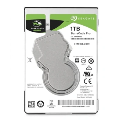 Abbildung von Seagate BarraCuda Pro 1TB interne Festplatte HDD, 2.5 Zoll, 128 MB Cache, SATA 6GB/s, silber, Modellnr.: ST1000LM049